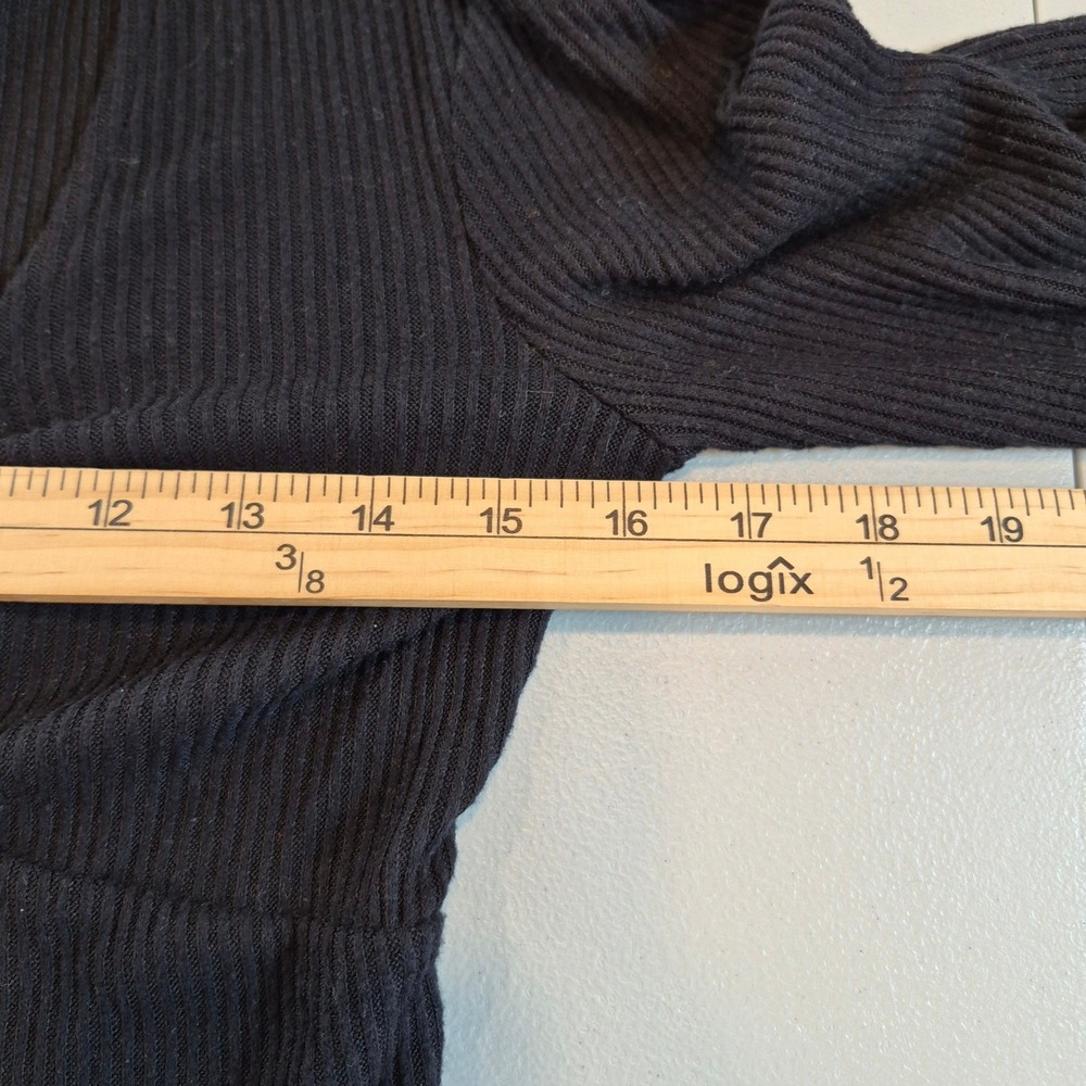 SO Black Ribbed Cinched Front Top S Long Sleeve V-Neck Cropped Lettuce Edge Y2K - Picture 10 of 11